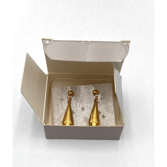 Vintage Avon Gold Tone Textured Long Pointed Dangle Drop Pierced Earrings Modern - Picture 7 of 8